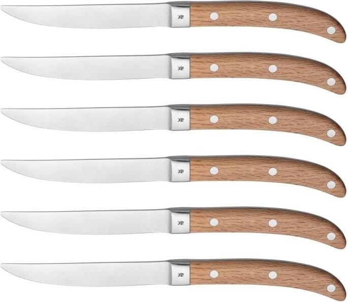 Produktbild WMF Steakmesser Set 6tlg Pizzamesser Ranch Spezialklingenstahl Eichenholz Holzbox (6 Stück, Messer)