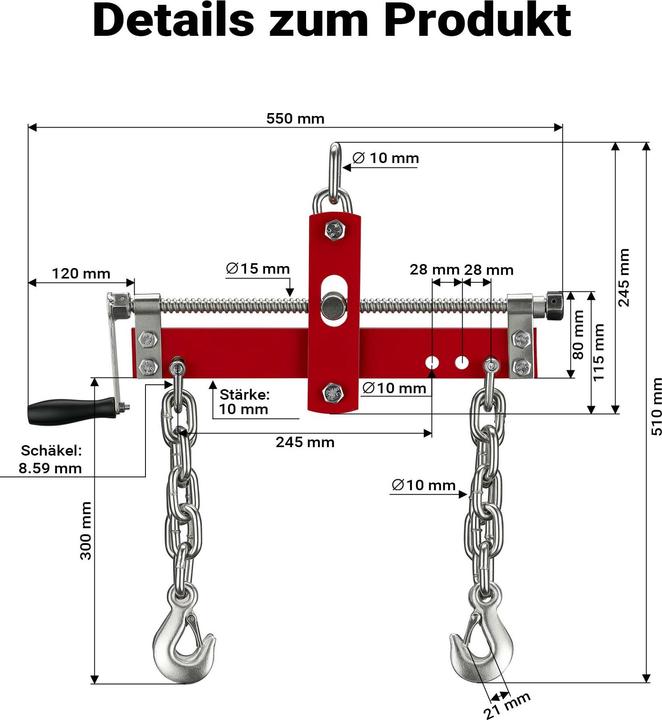 Produktbild Wiltec 900kg Balancierer Positionierer Motorkran Werkstattkran Hebekran Traverse Kran (300 mm)