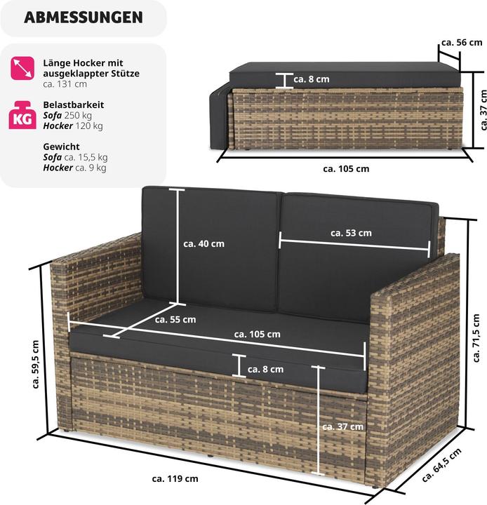 Image du produit tectake Canapé en rotin Corfu, variante 2