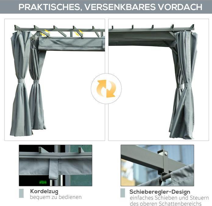 Actual product image Swisshandel24 Pergola gazebo with adjustable fabric roof polyester steel grey 3.6 x 3 x 2.27 m (300 cm, 360 cm)