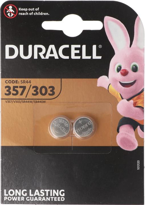 Actual product image Duracell 357, 303, V357, V303, SR44, SR44SW, Watch battery D357, blister of 2 (2 pcs., 190 mAh)
