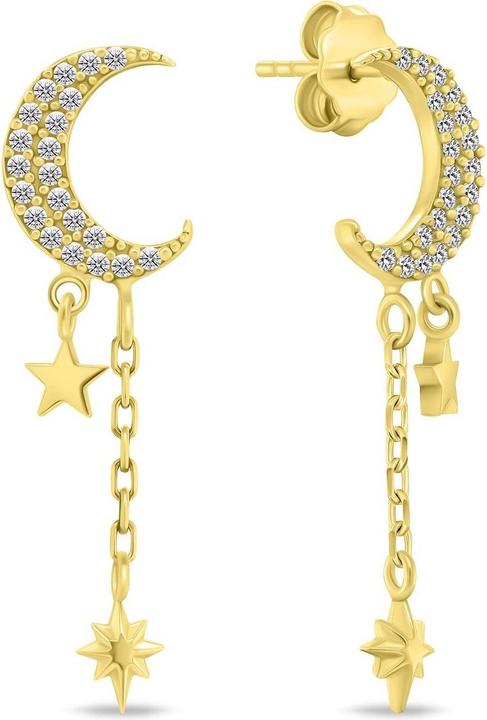 Immagine prodotto Brilio Argento - Orecchini pendenti placcati oro Luna con zirconi EA837Y