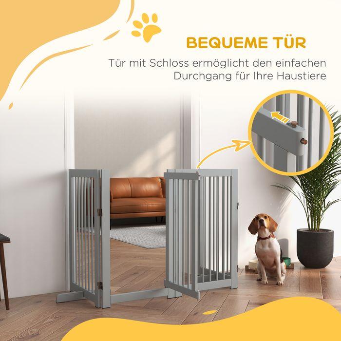 Image du produit Swisshandel24 Absperrgitter Hunde 91 cm Schutzgitter aus Holz Hundegitter mit Tür faltbar