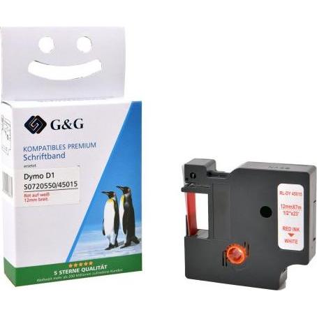 G&G, Nastro di marcatura, Kompatibel mit Dymo D1/ 45015/ S0720550 Schriftband (12mm x 7m) Rot auf Weiss - (1.20 cm, Bianco, Rosso)