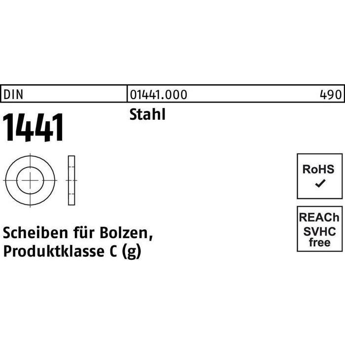 Reyher, Zubehör Befestigungstechnik, Scheibe DIN 1441 f.Bolzen 9 x 16x 2 Stahl