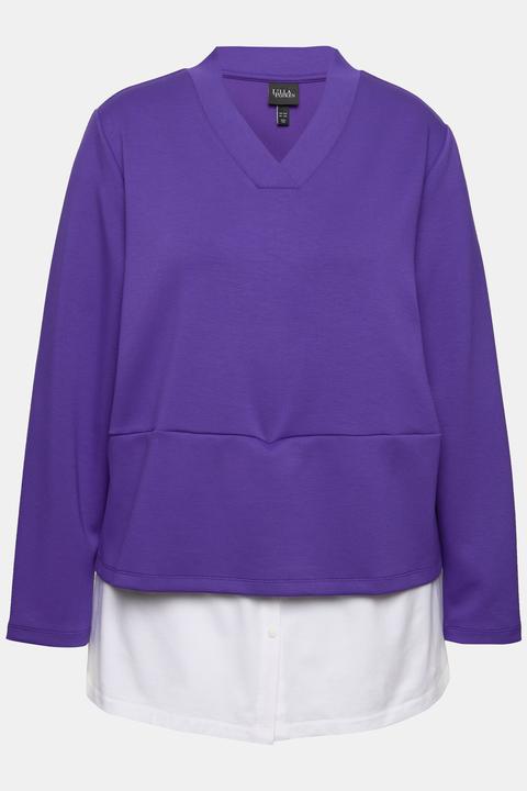 Produktbild Ulla Popken Sweatshirt, Bluseneinsatz, V-Ausschnitt, Langarm (54)