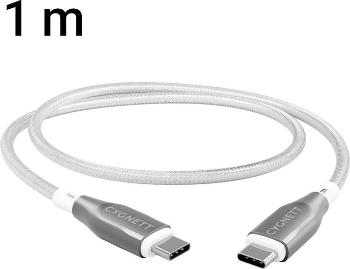 Productafbeelding Cygnett Gepantserde USB-C naar USB-C 60W snellaadkabel USB 2.0 (1m, wit) (1 m, USB 2.0, 100 W)