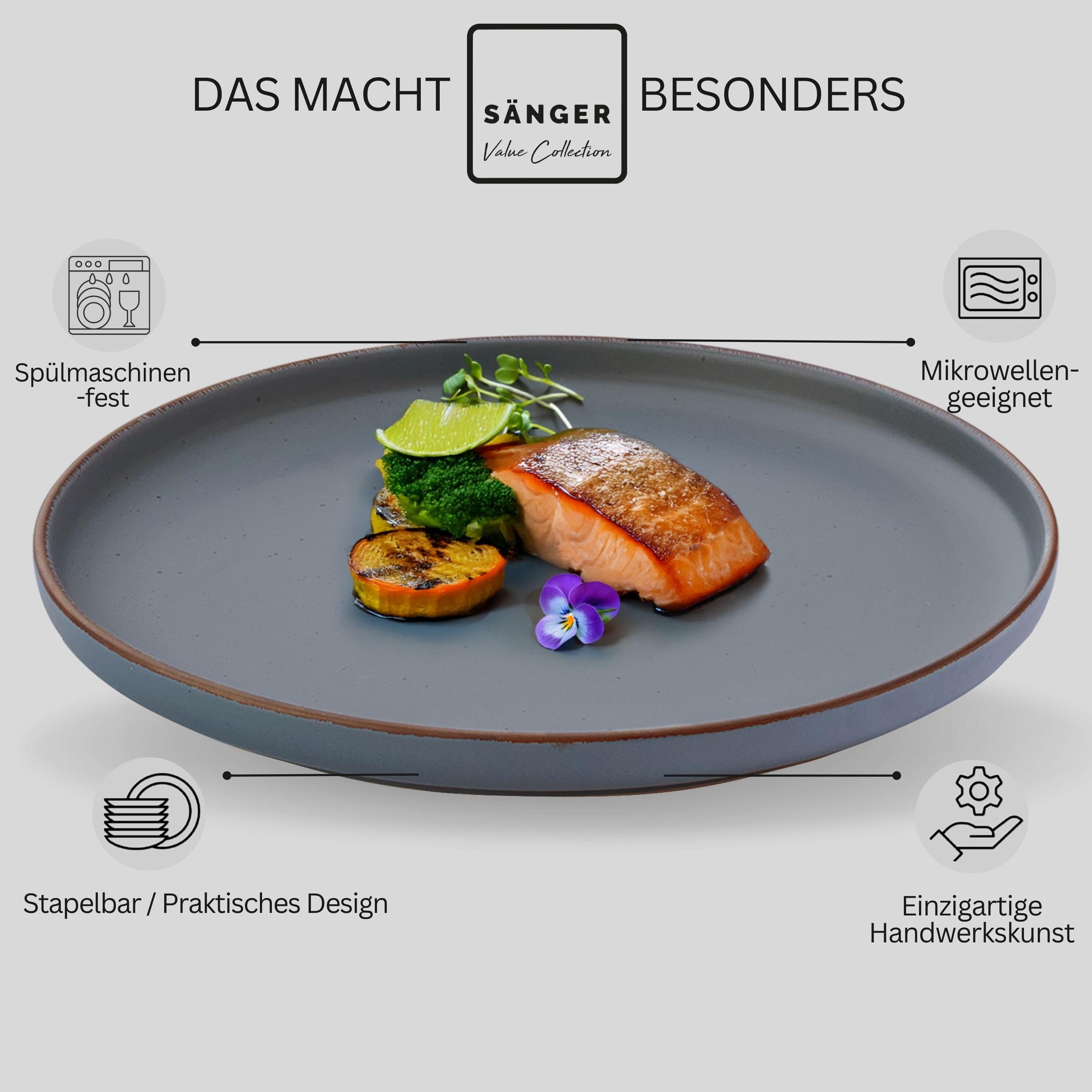 Thumbnail - Sänger Speiseteller Set Bombay Graphit, Teller, Grau