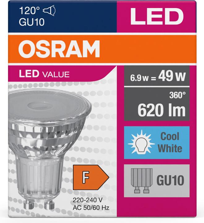 Immagine prodotto Osram LED Spot Value PAR16 120° 6,9W bianco neutro GU10 4058075096721 come 80W (GU10, 6.90 W, 620 lm, 10 x, F)