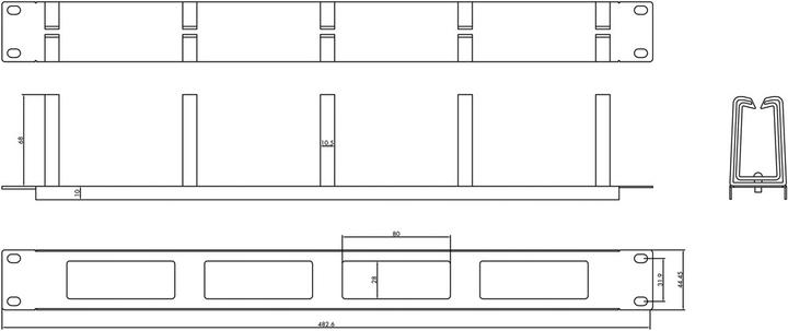Actual product image Value 19" front panel, 5 cable eyelets type C, cable bushing
