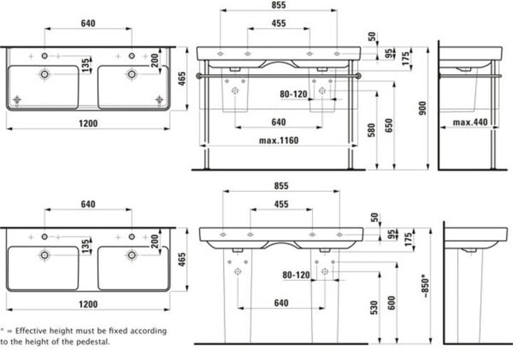 Actual product image Laufen Double washbasin PRO S 1200x460mm w ÜL 1 HL version white (460 mm, 1200 mm)