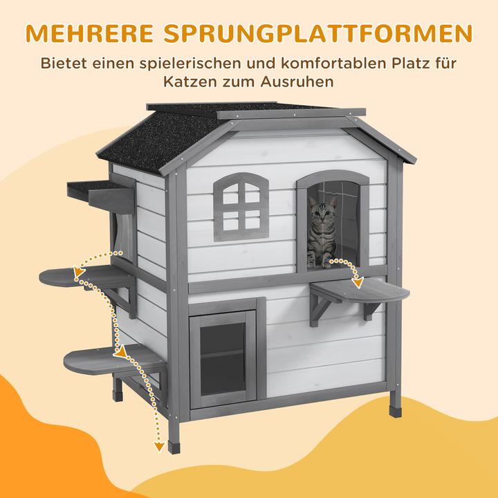 Immagine prodotto PawHut Katzenhaus Tannenholz Hellgrau+Weiss (Gatto)