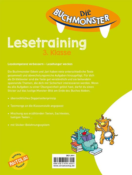 Produktbild Die Buchmonster - Lesetraining 3. Klasse (Deutsch, 2018)