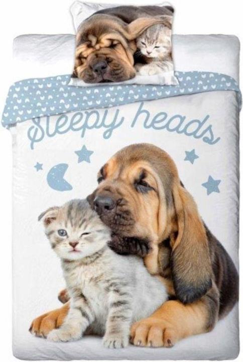 Produktbild Faro Jugendbettwäsche 012 BEST FRIENDS DOG AND CAT Set 140x200cm + Kopfkissen 70x90cm
