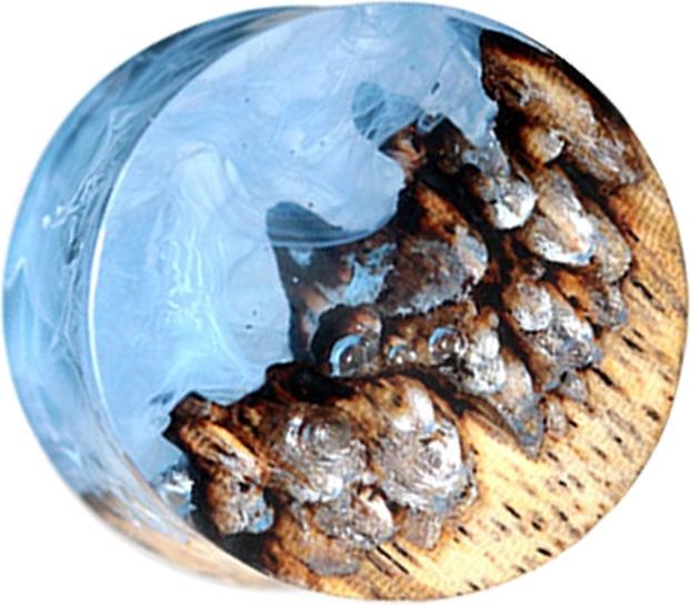 Image du produit Star Piercing Flared Plug Cave avec fumée époxy bleue en bois de tamarin (sans laiton, Organique)