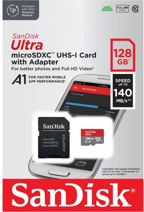 Produktbild SANDISK Ultra mit Adapter (128 GB, microSDXC, U1, UHS-I)