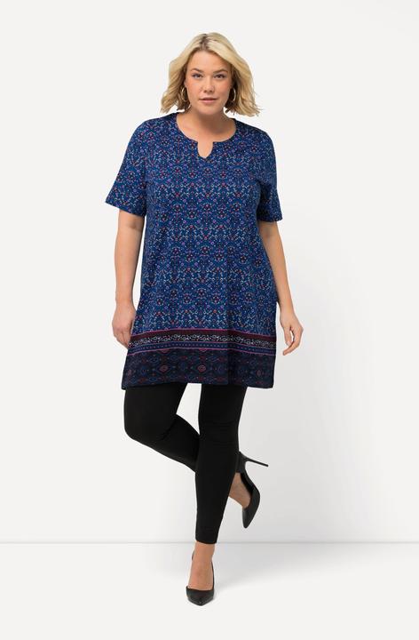 Actual product image Ulla Popken Notch Neck Border Print Knit Tunic (58)