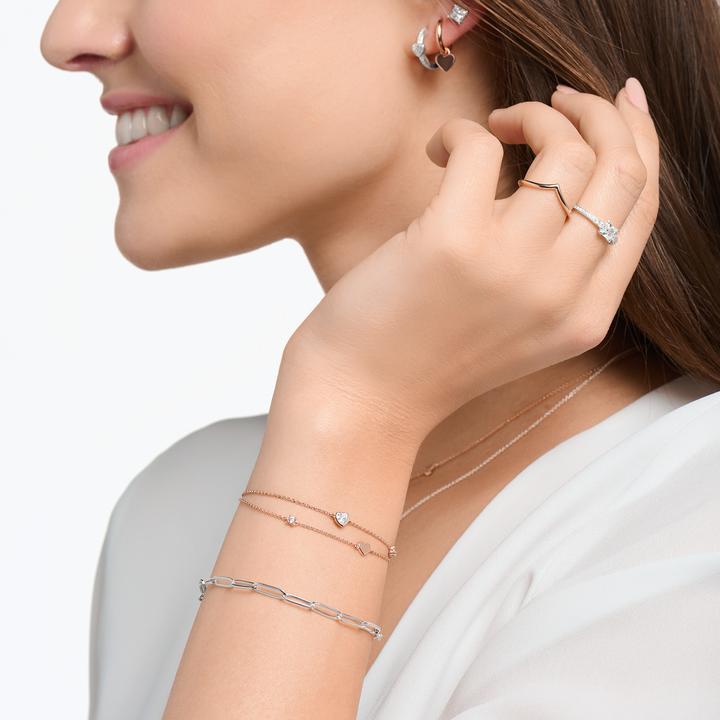Immagine prodotto Thomas Sabo Bracciale con cuori e pietre bianche in oro rosa (19 cm, Argento 925)