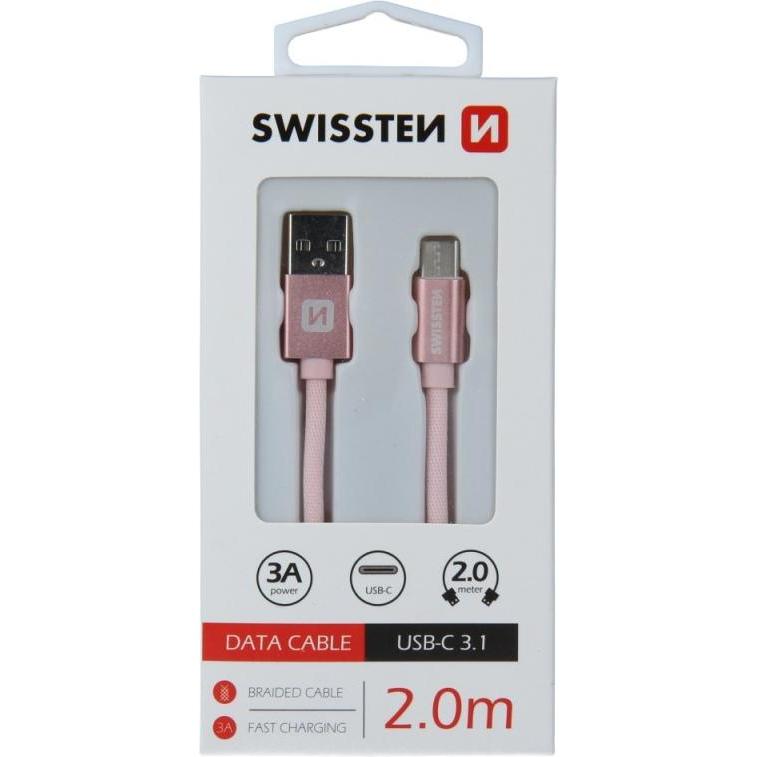 Swissten Datenkabel Textil USB / USB-C 2.0 M (2 m, USB 3.2 Gen 1), USB Kabel
