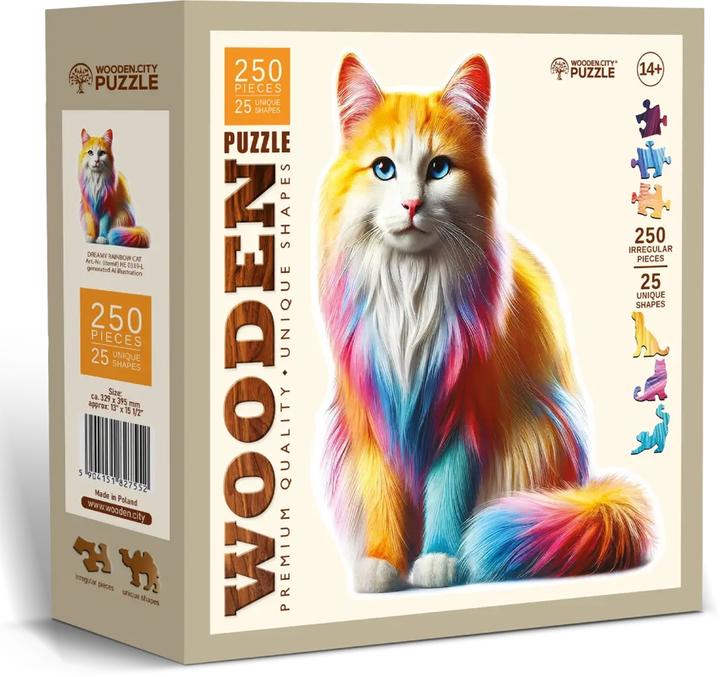 WoodenCity WOODEN CITY Dreamy Rainbow Cat 250 Wooden Puzzle Jigsaw Puzzle with unique shapes (250 pezzi)
