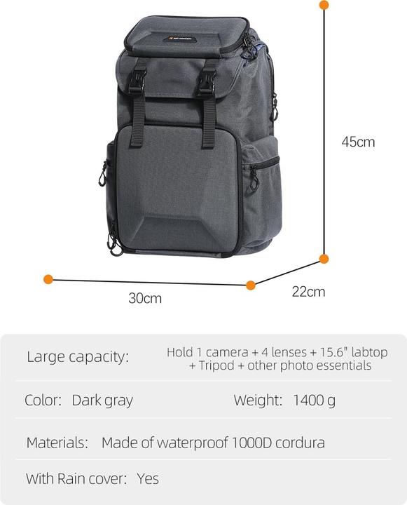 Produktbild K&F Concept Backpack 25L Nature Wander 03 (Gray) (Kamera Schultertasche, 25 l)