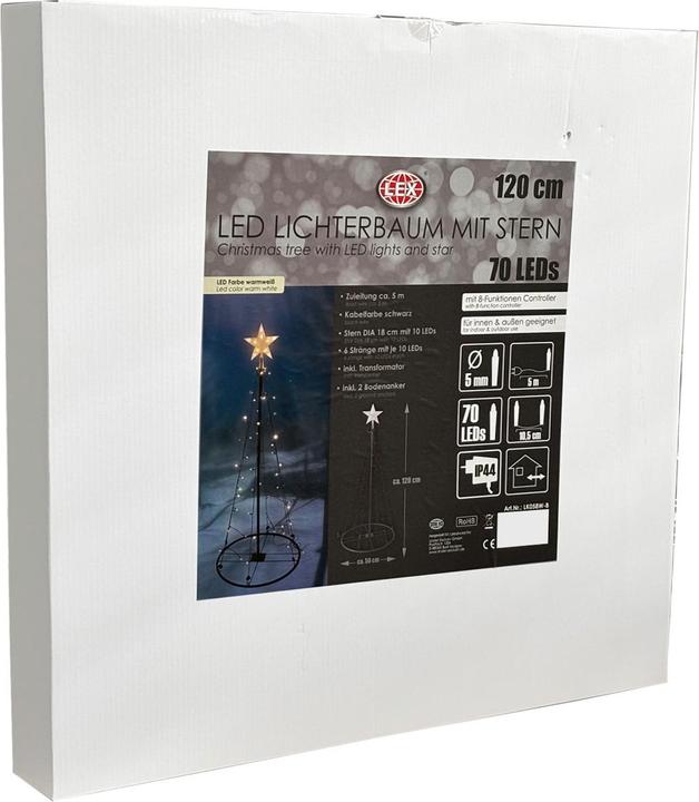 Actual product image Inda-Exclusiv XL LED metal Christmas tree with star warm white 106 LEDs 180cm with 8 functions