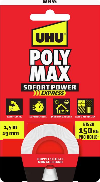 UHU Poly Max SOFORTPOWER Tape white 1.5m (19 mm)
