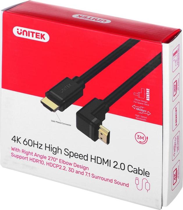 Produktbild Unitek HDMI - HDMI Kabel 3m schwarz (Y-C1009) (3 m, HDMI, 2.0)