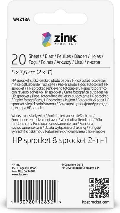 Produktbild HP Sprocket Fotopapier Zink (290 g/m², Foto (5x7.6cm), 20 x)