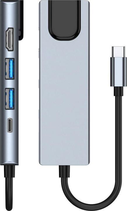 Actual product image Tech-Protect HUB V3 5in1 USB-C - USB-A 3.0 / USB-A 2.0 / USB-C / HDMI / RJ45 - gray (USB-C, 5 Ports)