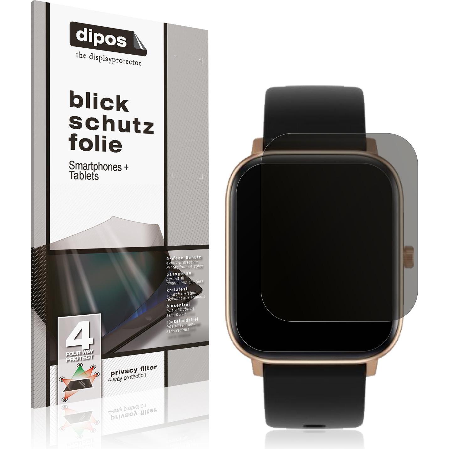Dipos Blickschutzfolie 4-Way Privacy, Smartwatch Schutzfolie, Transparent
