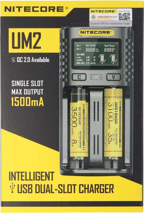 Actual product image Nitecore UM2 USB charger (1 pcs., 14500, 16340, 18650, 26650, Chargers without battery)