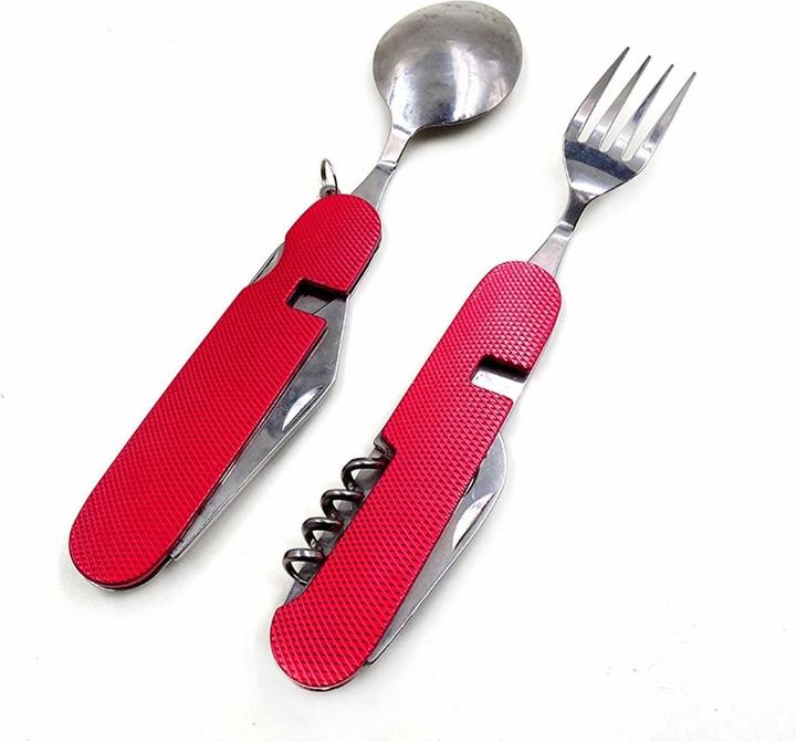 Actual product image König Design 6 in 1Camping Cutlery Set Folding Travel Cutlery Outdoor Armed Forces Field Cutlery