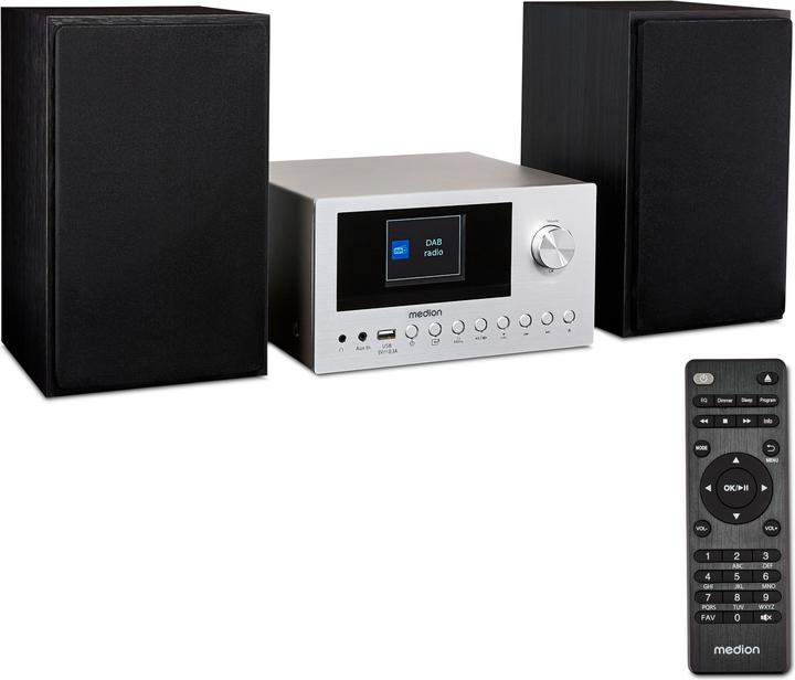 Medion P85003 - Micro Système Audio - DAB+ - WiFi - Lecteur CD - Bluetooth - Argent (Bluetooth, WiFi, Lecteur de CD, 1x 30 W)