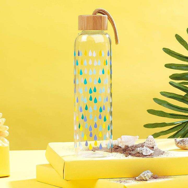 Actual product image CM06991 Raindrops Glass Bottle 550 ml with Bamboo Lid (0.55 l)