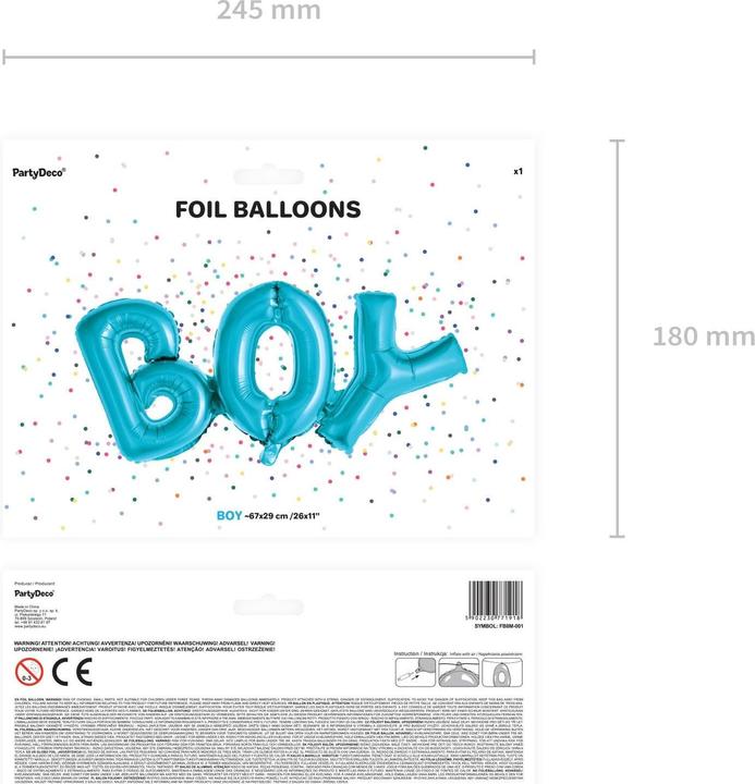 Produktbild Partydeco Blauer Luftballon "Boy" (1 x)