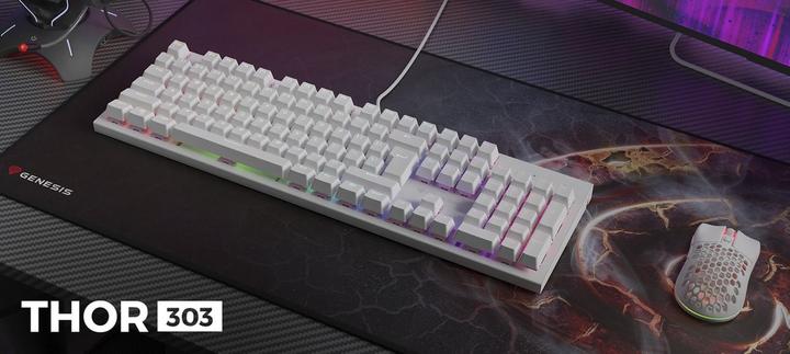 Actual product image Genesis Klawiatura Dla Graczy Thor 303 Us Podswietlenie RGB Mechaniczna Silent Switch Biala Hot Swap (US, Cable)
