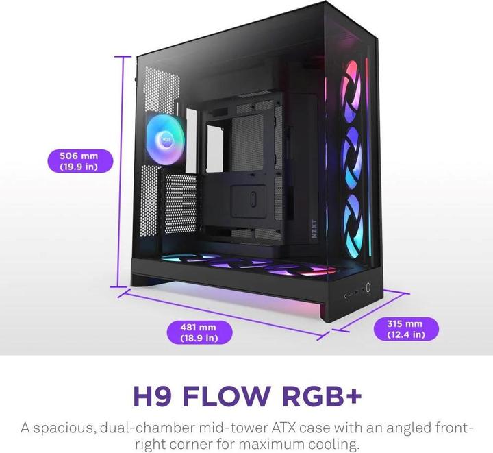 Actual product image NZXT H9 Flow RGB+ (ATX, Micro ATX (mATX), Mini-ITX)