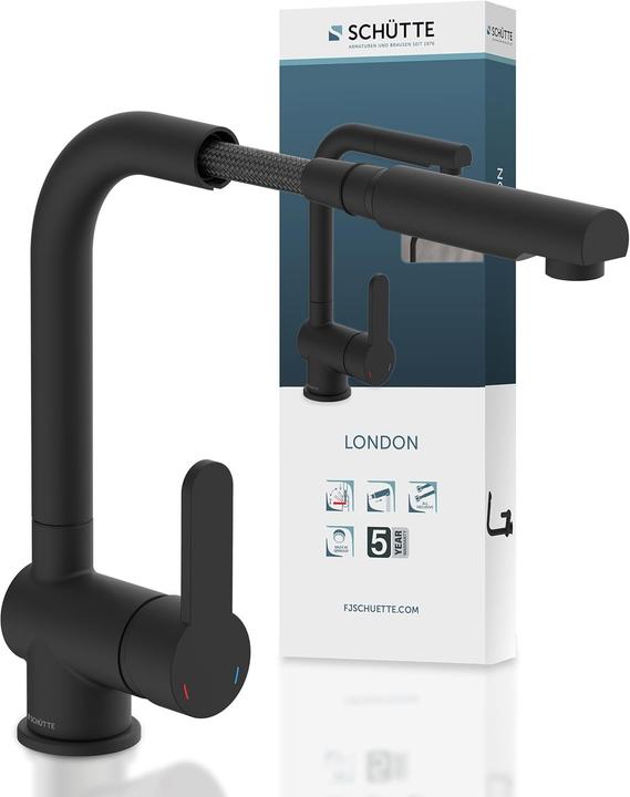 Actual product image Schütte Kitchen tap LONDON sink mixer Black matt Extendable Swivelling 79760