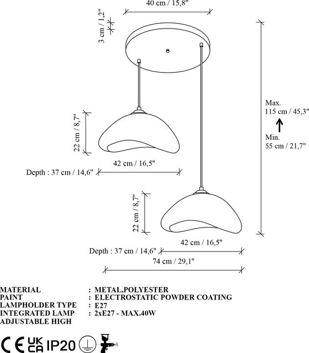 Image du produit Opviq Luna Two Socket Chandelier (E27)
