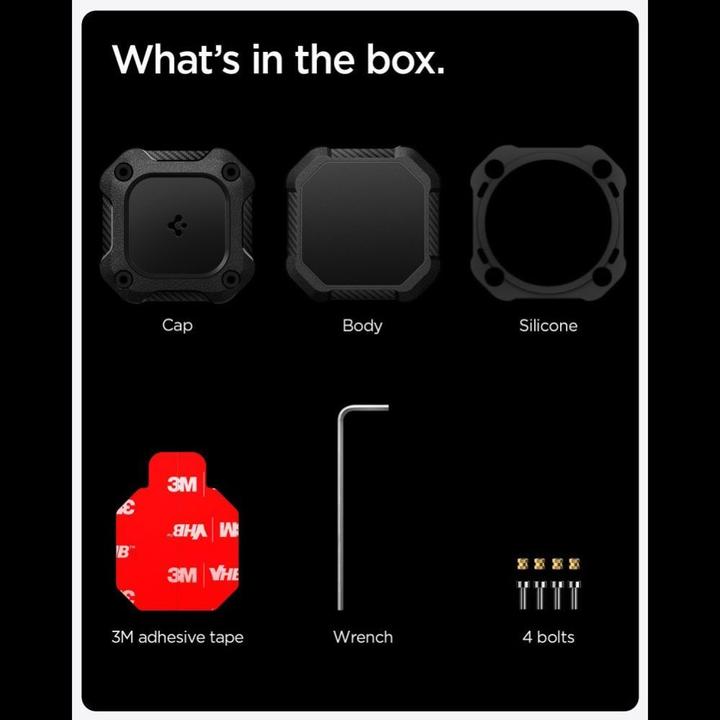 Actual product image Spigen - Tough Armor Holder - Apple AirTag 1 / 2, Waterproof IPX8, 3M Adhesive - Black