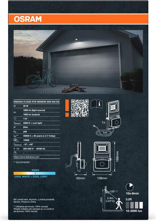 Immagine prodotto Ledvance OSRAM LED Fluter ENDURA Flood Sensor Cool White PCR Neutralweiss 4099854487026 (1800 lm, IP44)