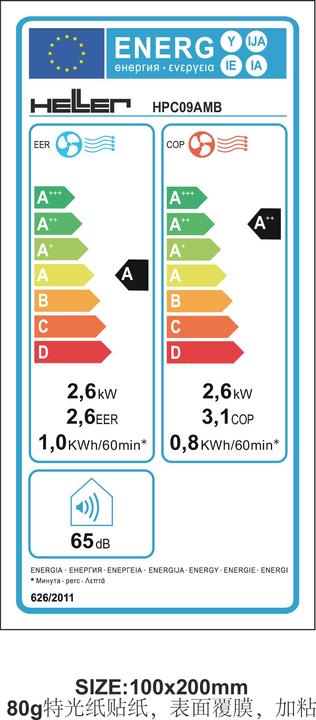 Etichetta energetica Heller HPC 09AMB, Condizionatore d'aria (9000 BTU/h)