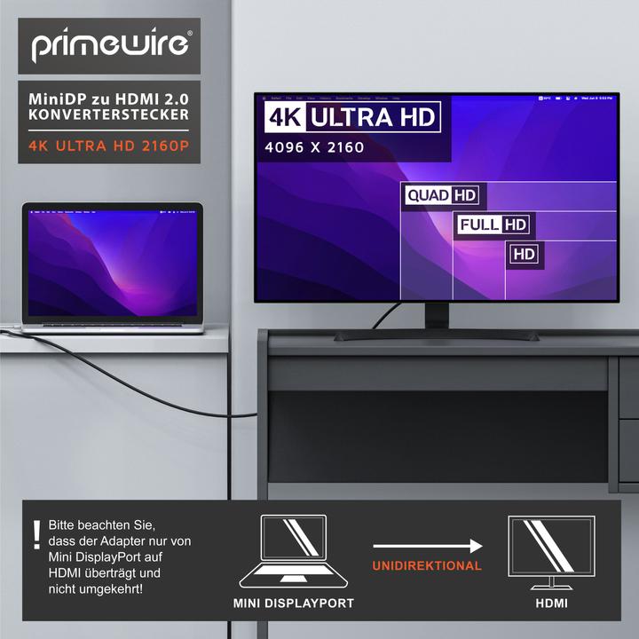 Image du produit Primewire Mini Display Port – HDMI (0.10 m, DisplayPort, HDMI, 1.4)