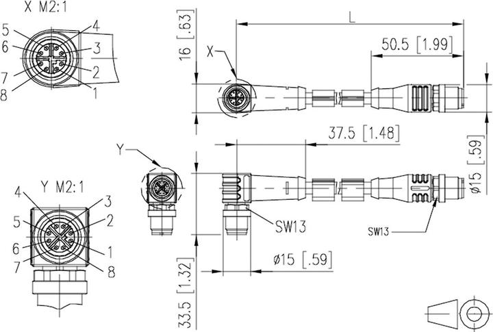 Image du produit Metz Câble de liaison M12 ST-M12 ST 8 pôles codage X droit-coudé 2m (SF/UTP, CAT6a, 2 m)