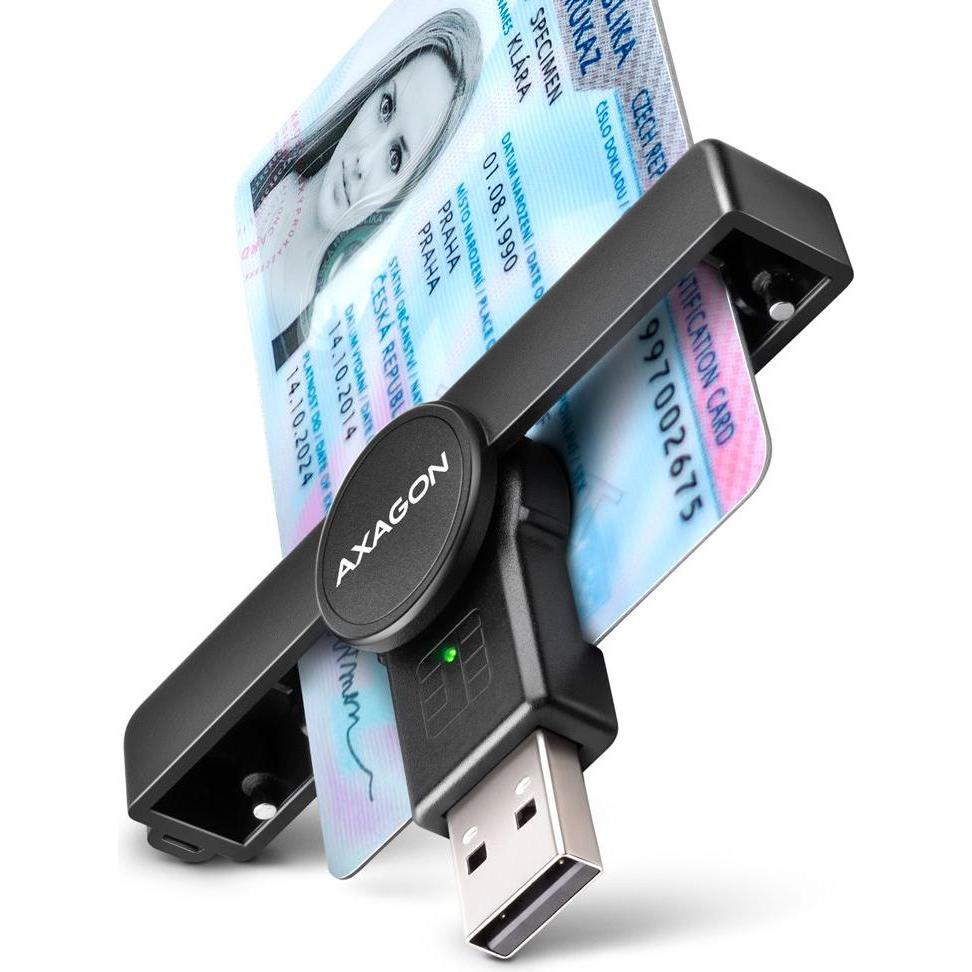 Axagon CRE-SMPA USB Smart Card PocketReader (USB), Speicherkartenlesegerät, Schwarz