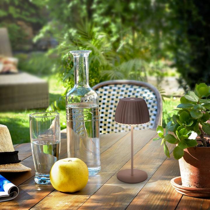 Produktbild Briloner Brilo unplugged RIFFLE Akku Mini Tischleuchte mit Lichtkante - Umbrasand (150 lm)