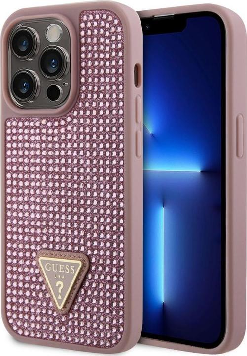 Produktbild Guess Rhinestones Triangle Metal Logo Case for iPhone 15 Pro Pink (Apple iPhone 15 Pro)