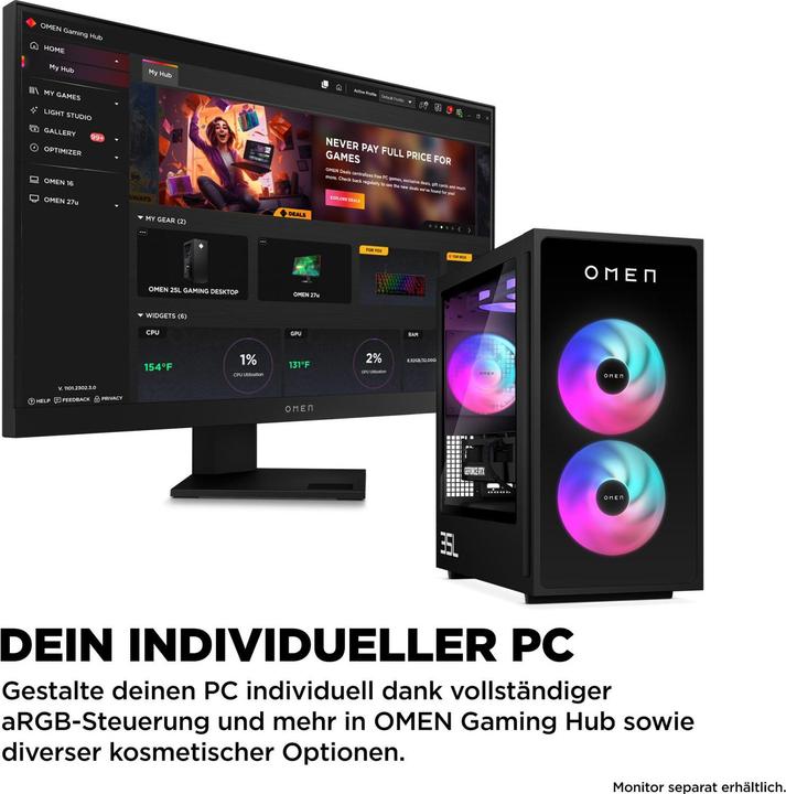 Immagine prodotto HP Omen 35L GT16-0066ng (1000 GB, 32 GB, Intel Core Ultra 7 265K, GeForce RTX 5070 Ti)