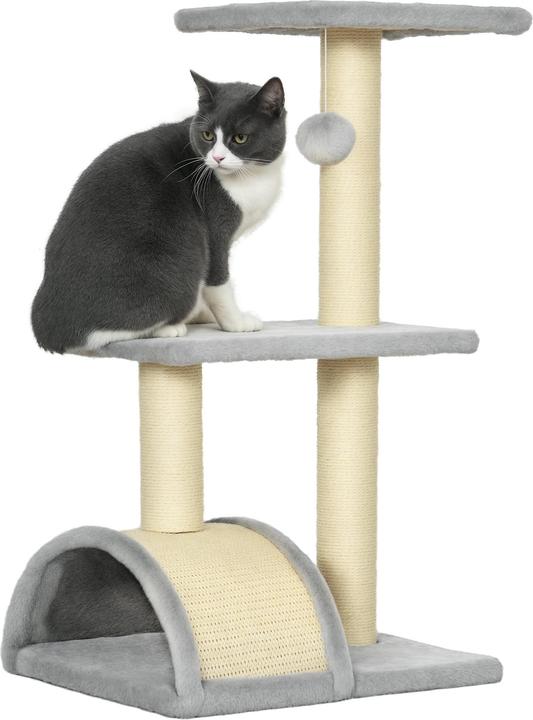 Produktbild PawHut Kratzbaum Spanplatte, Poyester Hellgrau (72 cm, Hellgrau+Cremeweiss)